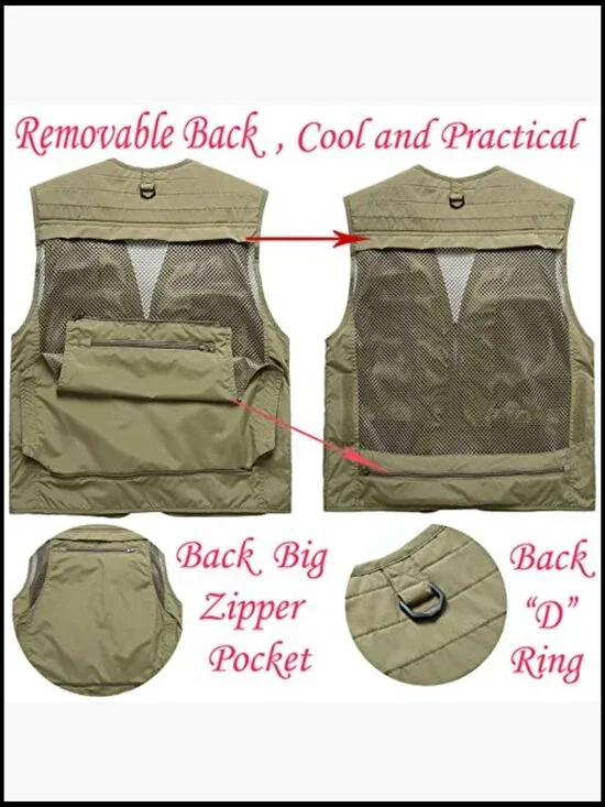 Lightweight Nylon Mesh Quick Dry Outdoor Fishing Photo Vest Multi Pockets - Picture 5 of 7